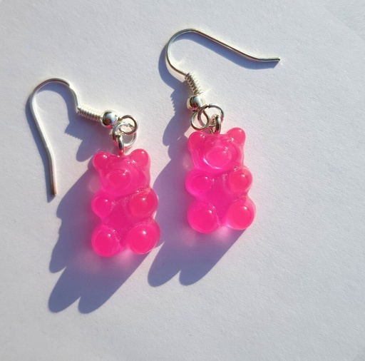 [ABFly-CR21870035] Earrings From ABfly - Pink Gummy Bear Silver Plated Earrings