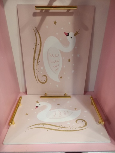 [Serv-Tray-103] Serving Tray - Wood - 2 Pieces - Rectangle - Print Duck With A Crown