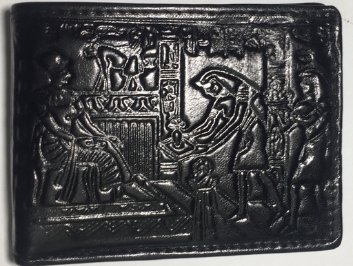 [Wa2-Phara-Bl] Elegant Men Solid Wallet & Card Holders - Black With Pharaonic Print
