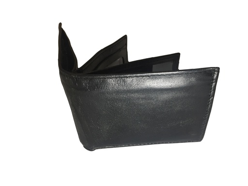 [Wa2-FanBig-Bl] Elegant Genuine Leather Wallet & Card Holder - Quad Folding - Black