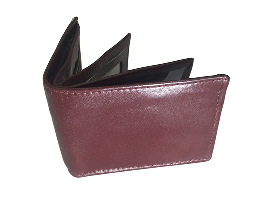 [Wa2-FanBig-Mar] Elegant Genuine Leather Wallet & Card Holder - Quad Folding - Maroon