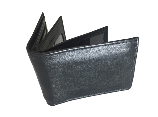 [Wa2-FanSmall-Bl] Elegant Genuine Leather Wallet & Card Holder - Quad Folding - Black