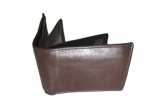 [Wa2-FanSmall-Br] Elegant Genuine Leather Wallet & Card Holder - Quad Folding Dark Brown