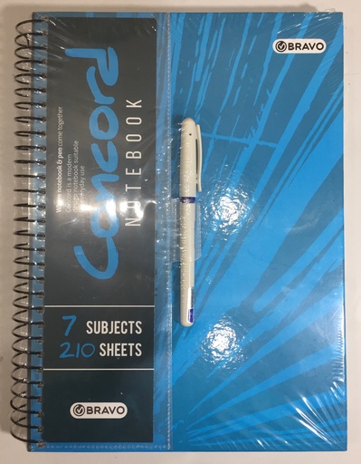 [NB-Sas-Conc-Blu] Concord A4 Spiral Notebook With Pen - 210 Sheets - Blue