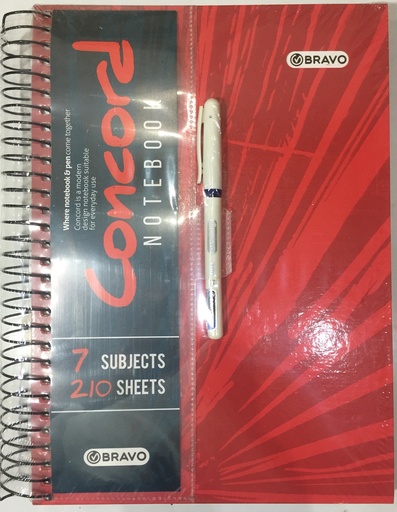 [NB-Sas-Conc-Re] Concord A4 Spiral Notebook With Pen - 210 Sheets - Red
