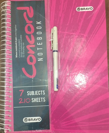 [NB-Sas-Conc-Pink] Concord A4 Spiral Notebook With Pen - 7 subjects - 210 Sheets - Pink