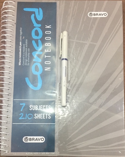 [NB-Sas-Conc-Gry] Concord A4 Spiral Notebook With Pen - 210 Sheets - Grey