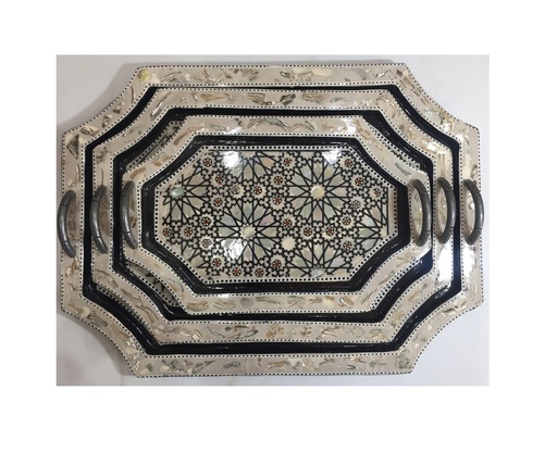 [Serv-Tray-1] Serving Tray, Wood & Seashell - 3 Pieces - Rectangle & Quadrant Corner
