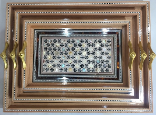 [Serv-Tray-2] Serving Tray - Solid Wood & Seashell - 3 Pieces - Rectangle