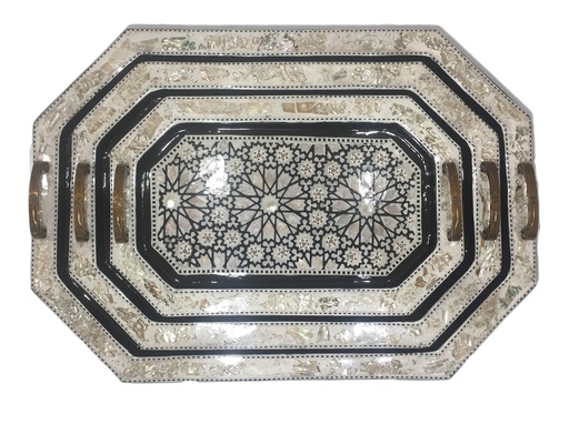 [Serv-Tray-3] Serving Tray - Wood & Seashell - 3 Pcs - Rectangle & Chamfered Corners