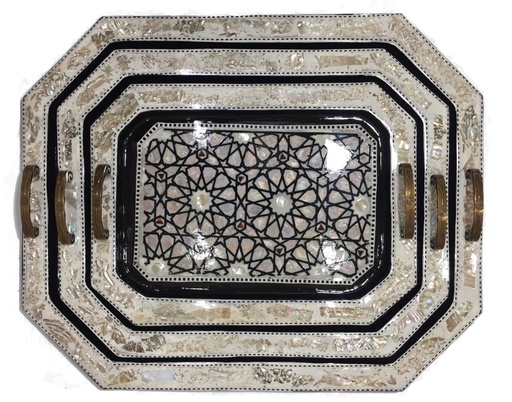 [Serv-Tray-4] Serving Tray - Wood & Seashell - 3 Pcs - Rectangle & Chamfered Corners