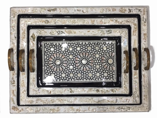 [Serv-Tray-5] Serving Tray - Wood & Seashell - 3 Pcs - Rectangle
