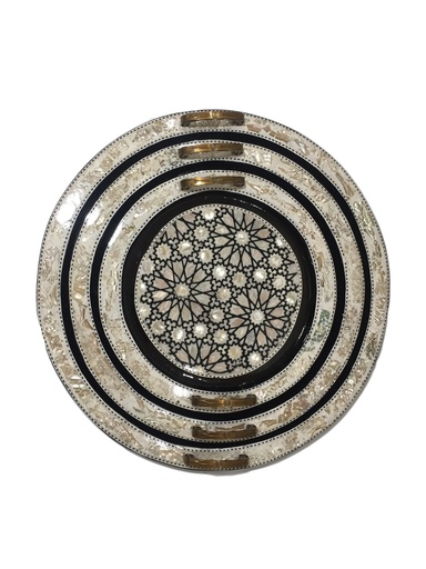 [Serv-Tray-11] Serving Tray - Wood & Seashell - 3 Pieces - Circle