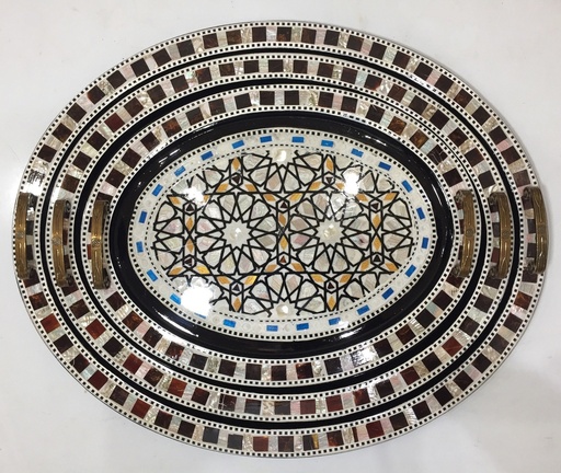 [Serv-Tray-41] Serving Tray - Wood & Seashell - 3 Pcs - Oval
