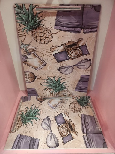 [Serv-Tray-102] Serving Tray - Wood - 2 Pieces - Rectangle - Print Sea Beach