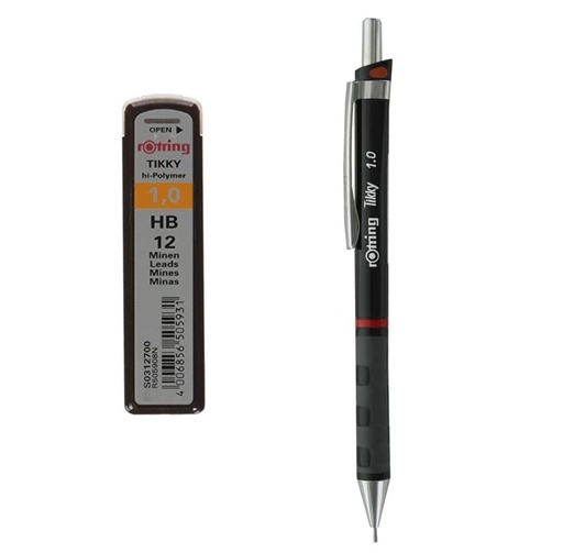 [Penc-Rotr-10Bl+HB] Tikky Mechanical Pencil With Eraser - 1.0 Mm - Black - Leads 1.0 Mm HB