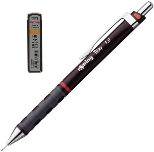 [Penc-Rotr-10Br+HB] Tikky Mechanical Pencil With Eraser - 1.0 Mm - Brown - Leads 1.0 Mm HB
