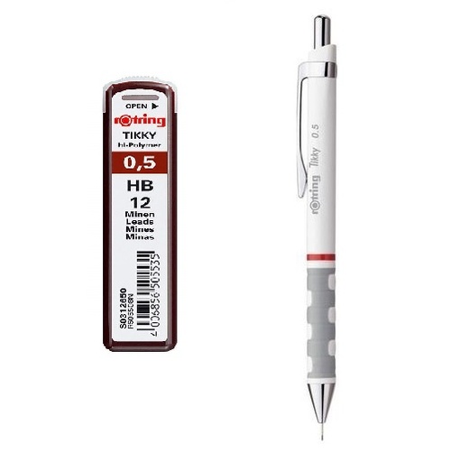 [Penc-Rotr-5Wh+HB] Tikky Mechanical Pencil With Eraser - 0.5 Mm - White - Leads 0.5 Mm HB