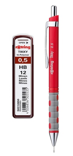 [Penc-Rotr-5Re+HB] Tikky Mechanical Pencil With Eraser - 0.5 Mm - Red - Leads 0.5 Mm HB