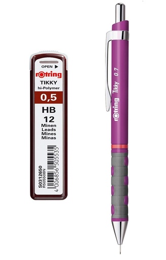 [Penc-Rotr-5Purp+HB] Tikky Mechanical Pencil With Eraser - 0.5 Mm - Purple - Leads 0.5 Mm HB