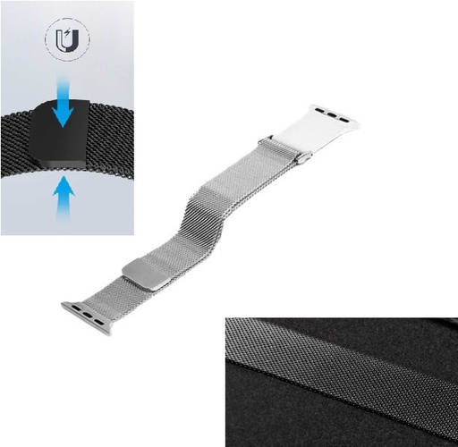 [WatBa-CotCI-WH5296TS] COTEetCI W53 Leather X Metal Band For iWatch 42/44mm (1-6/SE) - Silver