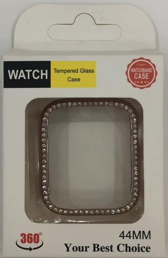 [WatCa-WatchBand-Gol] WatchBand Case for 44mm Apple Watch - Tempered Glass - Diamond shape Rhinestone crystals - Gold
