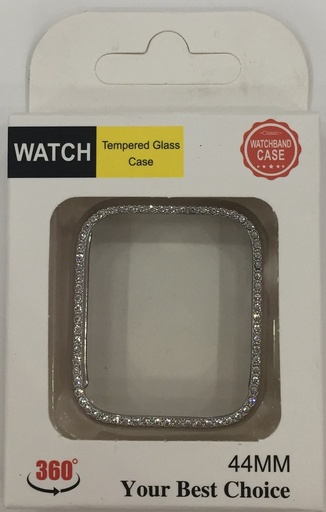 [WatCa-WatchBand-Sil] WatchBand Case for 44mm Apple Watch - Tempered Glass - Diamond shape Rhinestone crystals - Silver