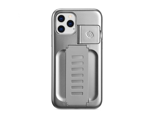 [MBCov-Gr2u-Bst-1-Sil] iPhone 12 Pro Max 6.7 BOOST dual layer case, kickstand, band, Silver