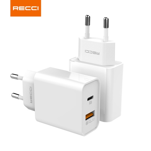 [Recci-RCT-P15E] Recci RCT-P15E quick charger USB-A & Type-C PD - for smart mobile phones, iPhone & Samgsung