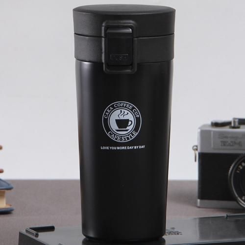 [Mug-Insu21-Tomo-Bl] Travel Thermal Mug 380 ML Insulated Stainless Steel Safety Button - Black