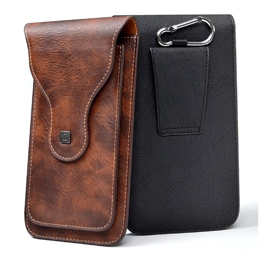 [MBCov-Pulok-891788-Bl] Puloka 2 Mobile Phones Waist Bag Case For Iphone, Samsung & smart phones - Pu Leather - Black