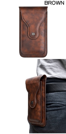 [MBCov-Pulok-891788-Br] Puloka 2 Mobile Phones Waist Bag Case For Iphone, Samsung & smart phones - Pu Leather - Brown