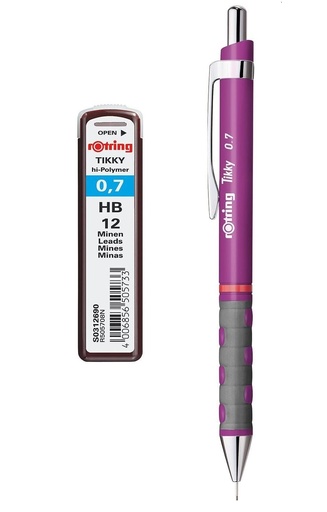 [Penc-Rotr-7Purp+HB] Tikky Mechanical Pencil With Eraser - 0.7 Mm - Purple - Leads 0.7 Mm HB