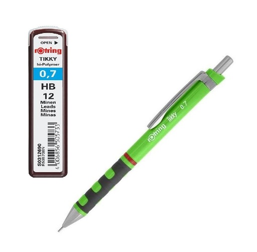 [Penc-Rotr-7Grn+HB] Tikky Mechanical Pencil With Eraser - 0.7 Mm - Green - Leads 0.7 Mm HB