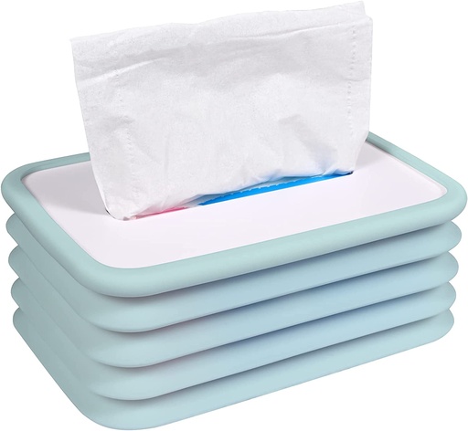 [TissueBox1-Lblu] Scalable Tissue Box, Silicone Elastic Tissue Box Holder Dispenser, Lifting Tissue Box for Home, Car & Restaurant - Light Blue