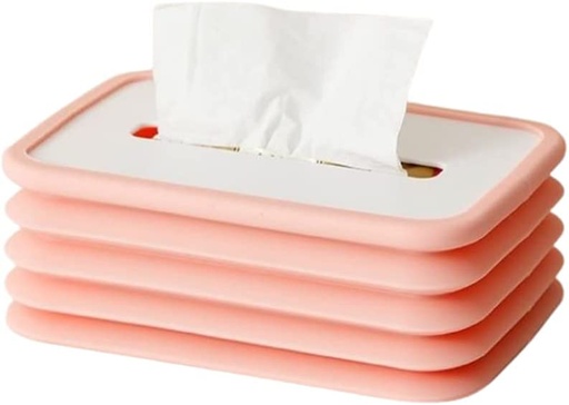 [TissueBox1-Pink] Scalable Tissue Box, Silicone Elastic Tissue Box Holder Dispenser, Lifting Tissue Box for Home, Car & Restaurant - Pink