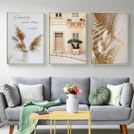 [Tblu-24-063] A Wall Art, Wood Modern Tableau For Decor, 3 Pcs, 60 X 90 Cm, 24-063