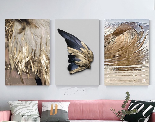 [Tblu-24-070] A Wall Art, Wood Modern Tableau For Decor, 3 Pcs, 60 X 90 Cm, 24-070
