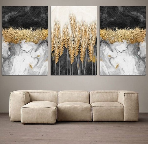 [Tblu-24-077] A Wall Art, Wood Modern Tableau For Decor, 3 Pcs, 60 X 90 Cm, 24-077